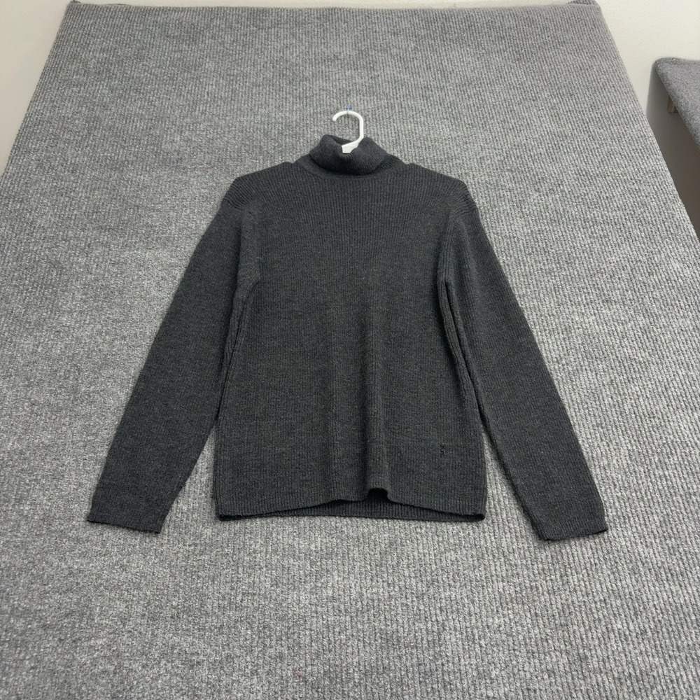 Vintage Yellow Land Sweater L Grey Wool Ribbed Turtleneck Minimalist Style